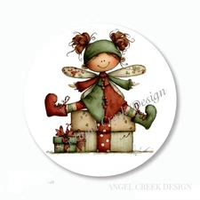 WHIMSICAL ANGEL ON CHRISTMAS GIFTS SCRAPBOOK STICKERS ENVELOPE SEALS FAVORS