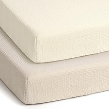 Muslin Pack and Play Sheets - Cotton Fitted Playard Sheets for Babies 2-Pack