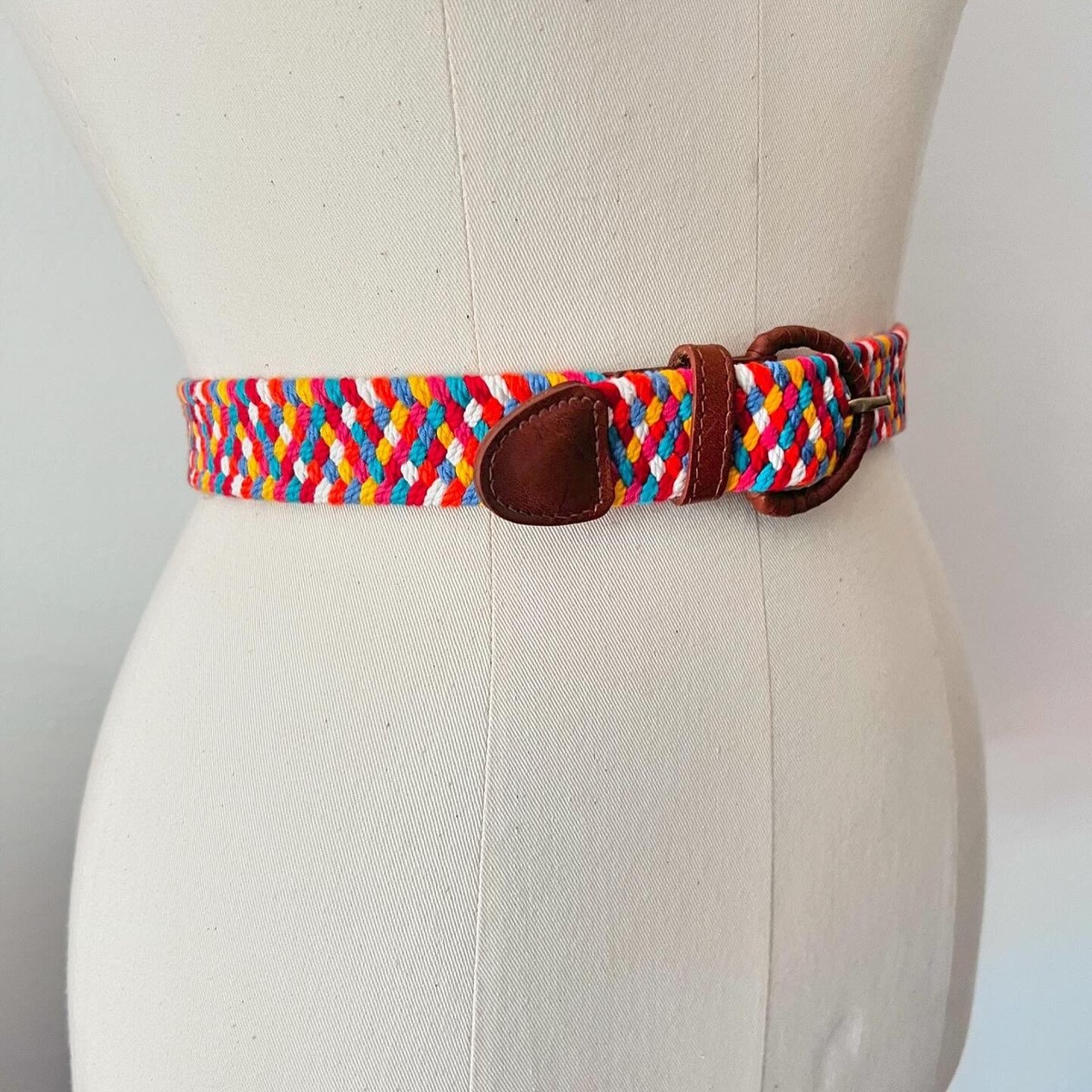 Vintage 90s wide woven blue cloth chord faux leather trim belt Wide Vintage 90s Black Leather Belt M Ornate Fancy Gold Tone  main image 2