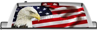 Rear window graphic view thru decal sticker, Flag eagle, pickup truck SUV Vans