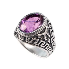 Natural Amethyst Gemstone with 925 sterling silver Ring for Men's  #C8976