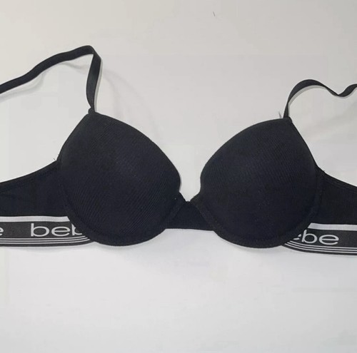 BEBE Push Up Padded Cotton Underwire Printed Logo Bra. Black. NWT