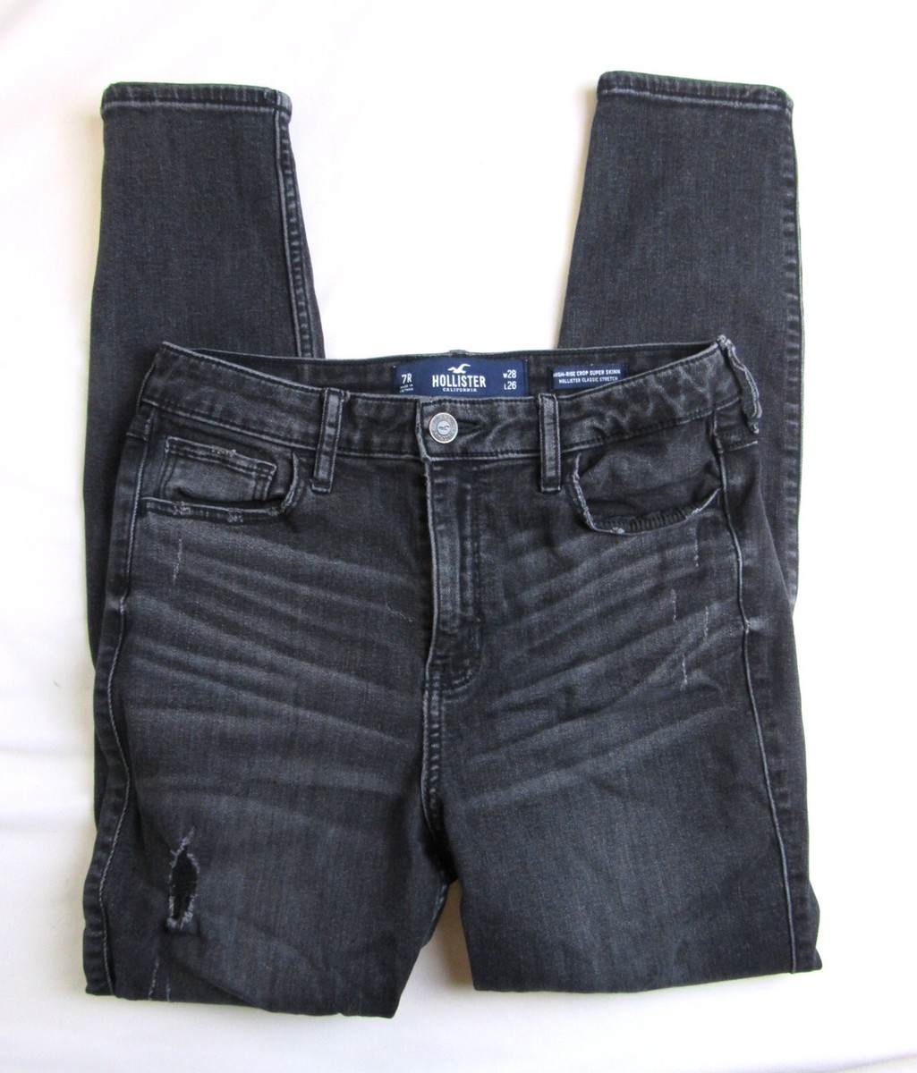 Hollister Jeans High Rise Crop Super Skinny Black Distressed