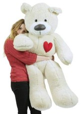 Giant Teddy Bear w Heart on Chest to Express Love, 5 Foot Soft White Big Plush
