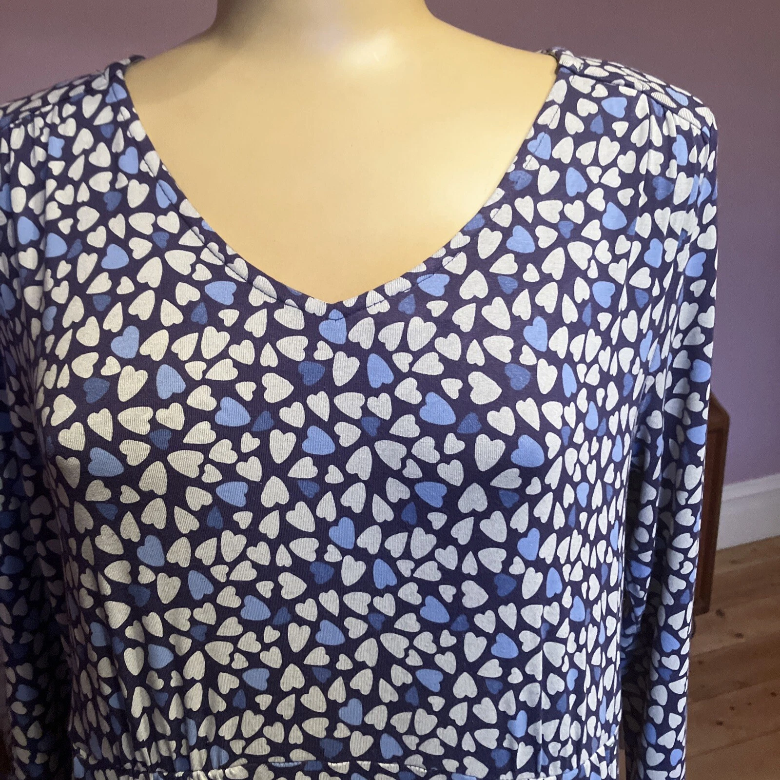 VALENTINO WHITE STUFF Vestito donna Petite Jersey Cambio Tasche Stampa Cuore Tg UK 12P