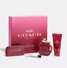 Coach Wild Rose EDP Women's 4pc 3oz EDP, .25oz Mini, 3.3oz Body Lotion, Pouch