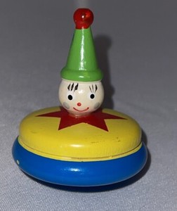 Vintage Circus Clown Figurine Wooden  Spinning Top/Dreidel Hand Painted