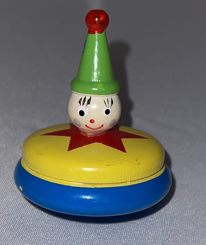 Vintage Circus Clown Figurine Wooden  Spinning Top/Dreidel Hand Painted