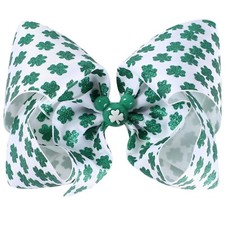 St. Patrick's Day Hair Bows Clips Glitter Shamrock Hair Bows Grosgrain Ribbon...