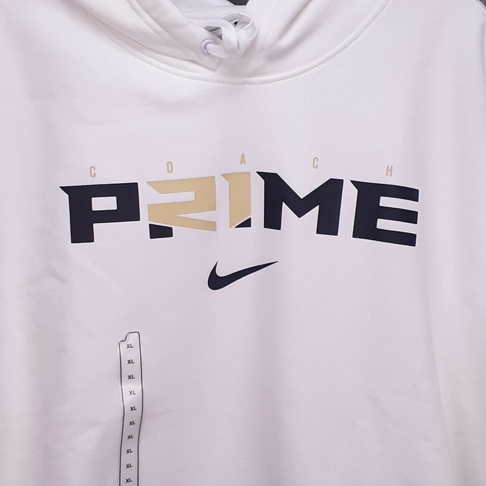 Felpa con cappuccio pullover Nike Coach Prime Deion Sanders 2.0 bianca nuova con etichette taglia X Large XL