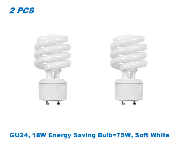 2 Bulbs, Twister GU24,18W Energy Saving Bulb=75W, Soft White 2700K,UL Listed
