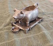 Vintage Pierre Deux Pewter Cow Creamer with Drip Bucket Tray