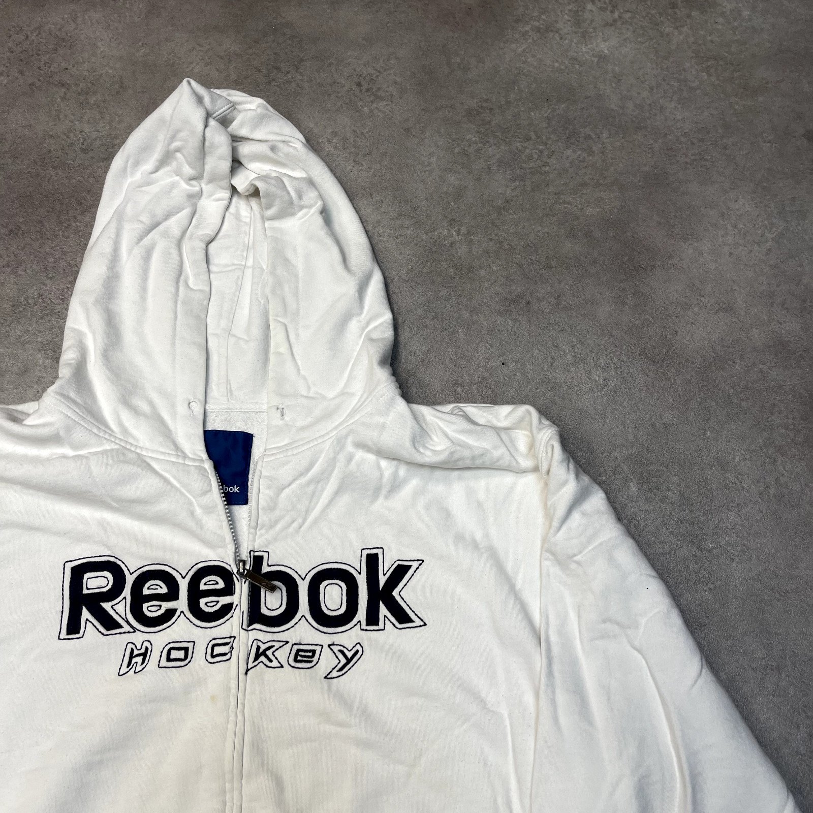 Reebok Hockey Hoodie Mens 2XL Y2K Full Zip Spellout Logo Sweatshirt, White image 2