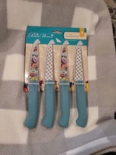 Pioneer Woman Steak Knife 4Pc Set Sweet Romance Floral Gingham Teal Cutlery Set