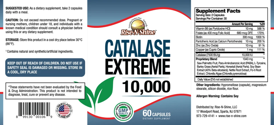 Enzima antioxidante CATALASE EXTREME 10.000 por Rise-N-Shine - 60 Ct Foto 2 de 4