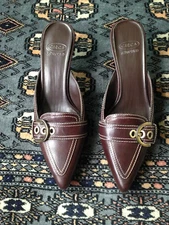 Joan and David "Circa" Leather Kitten Heel Mules, Cordovan,Sz 6M, MINT CONDITION