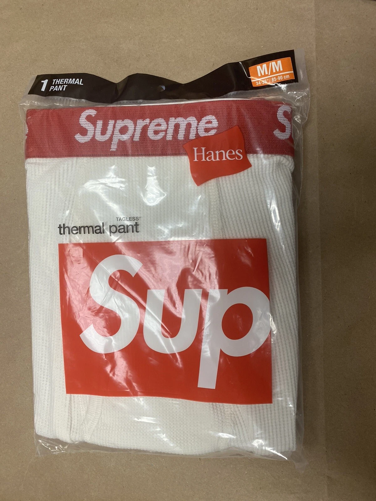 Pantalon thermique homme flambant neuf Supreme Hanes Tag moins blanc   moyen