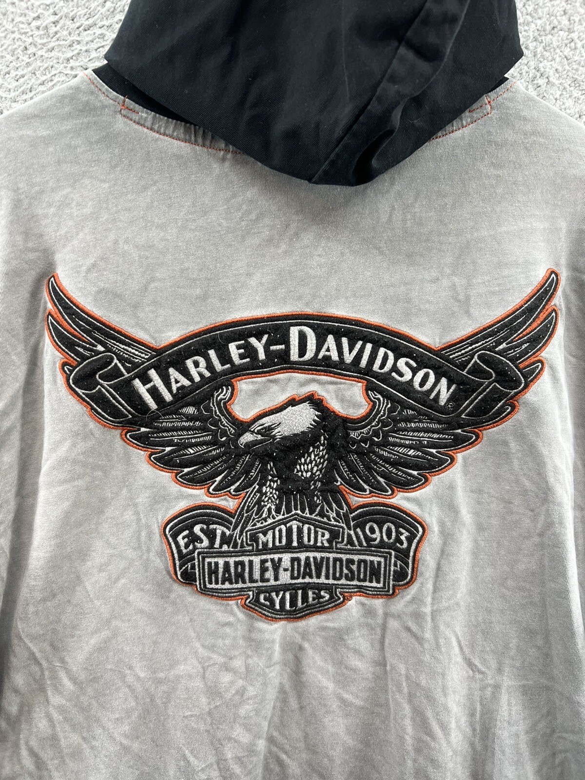 HarleyDavidson Iron Block Gray Black Cotton Pullover… Gem