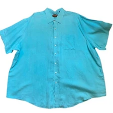 Oak Hill 100% Linen Casual Button Front Short Sleeve Shirt Blue Men’s Size 4XL