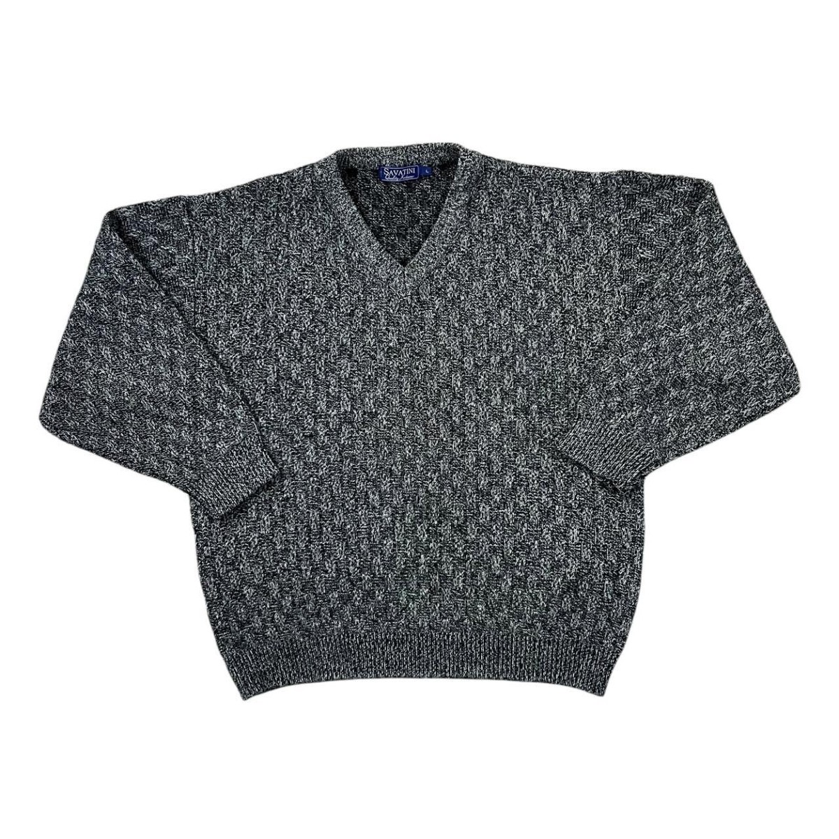 Vintage SAVATINI Classic Crosshatch Acrylic Knit V-Neck Sweater