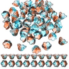 100 Pcs Glass Flower Beads for Jewelry Making Loose Bead Charm, Orange/Dark Blue