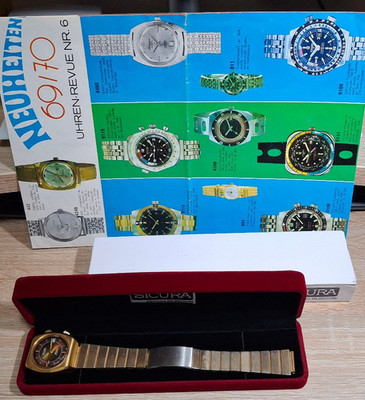 SICURA BREITLING ALARM 2 CROWNS DATE 33mm AS1475 17J  INCABLOC ORGNL BAND SERVIC