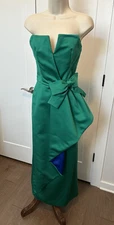 Victor Costa Vintage Kelly Green Dress Gown Peplum Bow Strapless Chic 4 S Womens