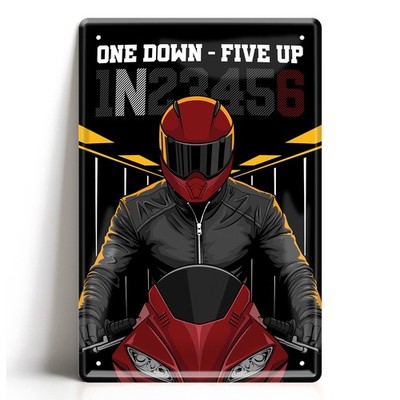 Blechschild 20x30cm One Down Five Up Motorrad Gangschaltung Biker Geschenk Deko