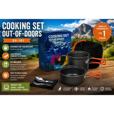 DS-101 Lightweight Solo Backpacking Cooking Set Aluminum Pot Pan Kit Orange