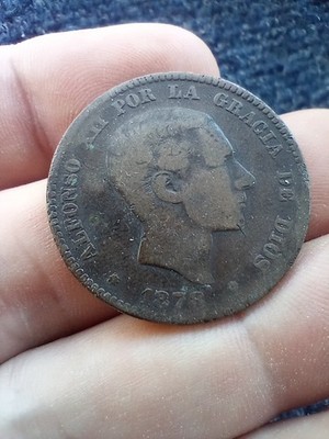 1878 Spain Diez Centimos Coin 