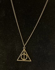 Harry Potter Deathly Hallows Pendant Necklace Brass Tone 18"