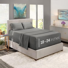 Queen Size Sheet Set, 4 Piece Extra Deep Pocket 18-24 inches 