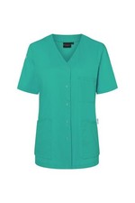 KARLOWSKY Damen Kasack ESSENTIAL Kurzarm V-Neck Modern-Fit Smaragdgr&uuml;n