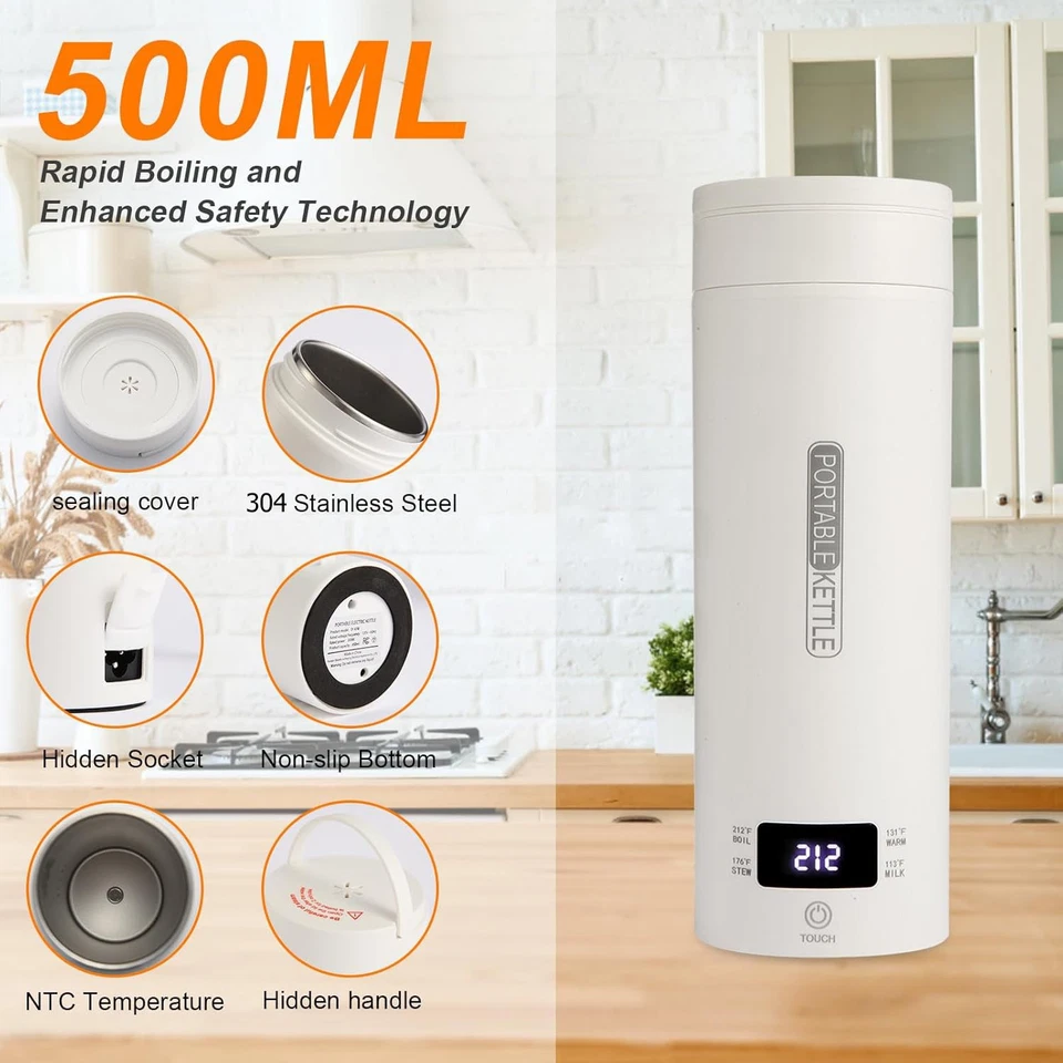 500ML Travel Electric Kettle Portable Kettle Fast Boiling Water Auto Shut-Off - Image 2 of 4