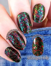 Color Street Nail Polish Strips MIDNIGHT HOLLY (FMG678) RED GREEN GLITTER XMAS