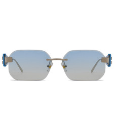 Miu Mi 2521 Sunglasses Silver Frame Blue Gradient Resin Lenses 58-16-142mm UV
