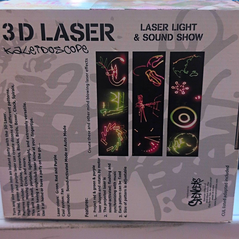 3D Laser Kaleidoscope Multicolor Sound-Activated/Auto Motorized Effect Light