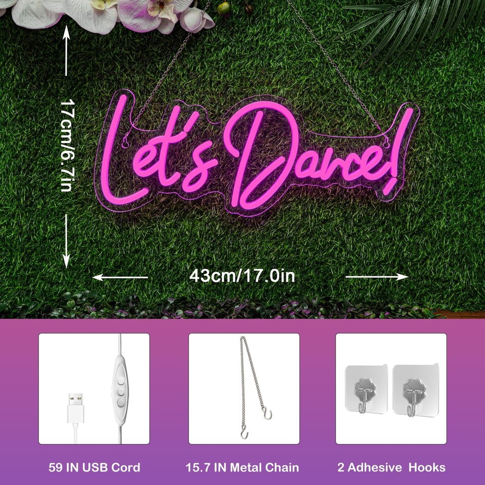Wanxing Laten we dansen neon borden Laten we dansen licht op teken roze led woord licht teken neon teken bruiloft voor dansfeest, bar accessoires, valentijnsdag, verjaardagsfeestje