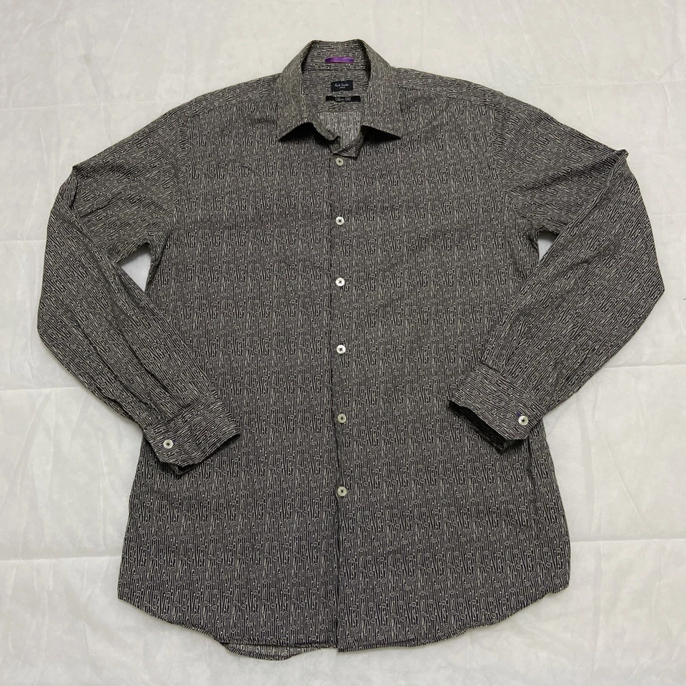 PAUL SMITH London Slim Fit Black White Long Sleeve Floral Shirt ~ Size 16 41 - image 2 of 4