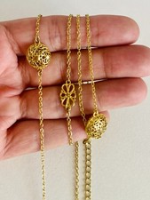 Vintage Gold Tone Long Flapper Necklace Chain Filigree Accents Dainty Stunning