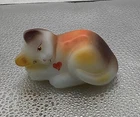 FENTON GLASS SLEEPING SATIN  CALICO CAT HAND PAINTED SIGNED