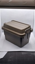 Caja de almacenamiento de plástico con tapa de bloqueo contenedor utilitario organizador marrón