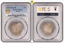 1827 Mo JM 2 Reales Mexico Republic PCGS MS-62 Pop 1 None Higher! Beautiful Rare