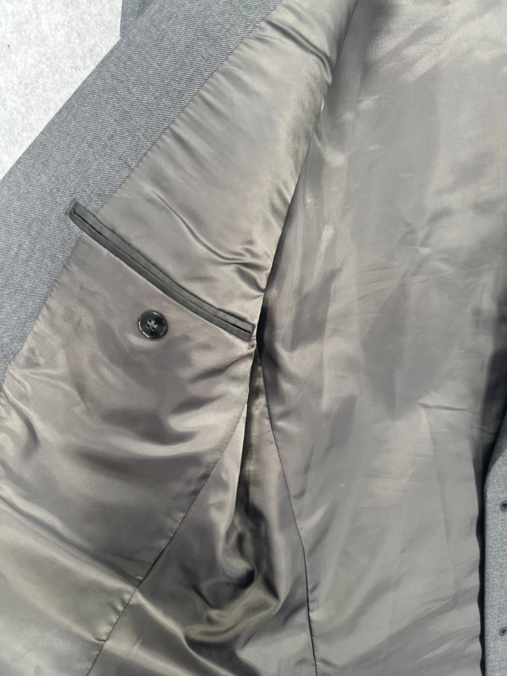 VAN HEUSEN Suit Jacket Size 40L 33x33 Dark Gray Flex Plain Slim Fit 2-Pc - Image 3 of 4