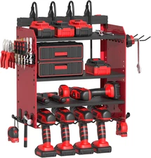 Power Tool Organizer Wall Mount with Charging Station, Garage 4 Drill Storage Sh