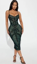 Fashion Nova NWOT Women’s Hypnotize You Mesh Midi Dress Green/Combo Size XL