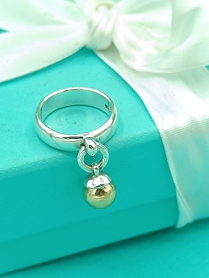 Vintage Tiffany & Co Silber 18 K Gold Dangle Ball Ring UK K, US 5,25, EU 50