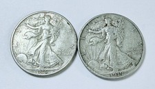 WALKING LIBERTY HALF DOLLARS LOT OF 2 90 SILVER FREE SHIPPPNG 10901