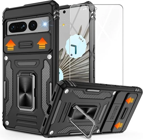 for Google Pixel 7 Pro Case Case Shockproof Rugged with Slide Camera Cover-Black