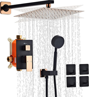 Black Gold Rainfall Shower Head, Wall Mounted 10 Inch Shower Heads with Handheld